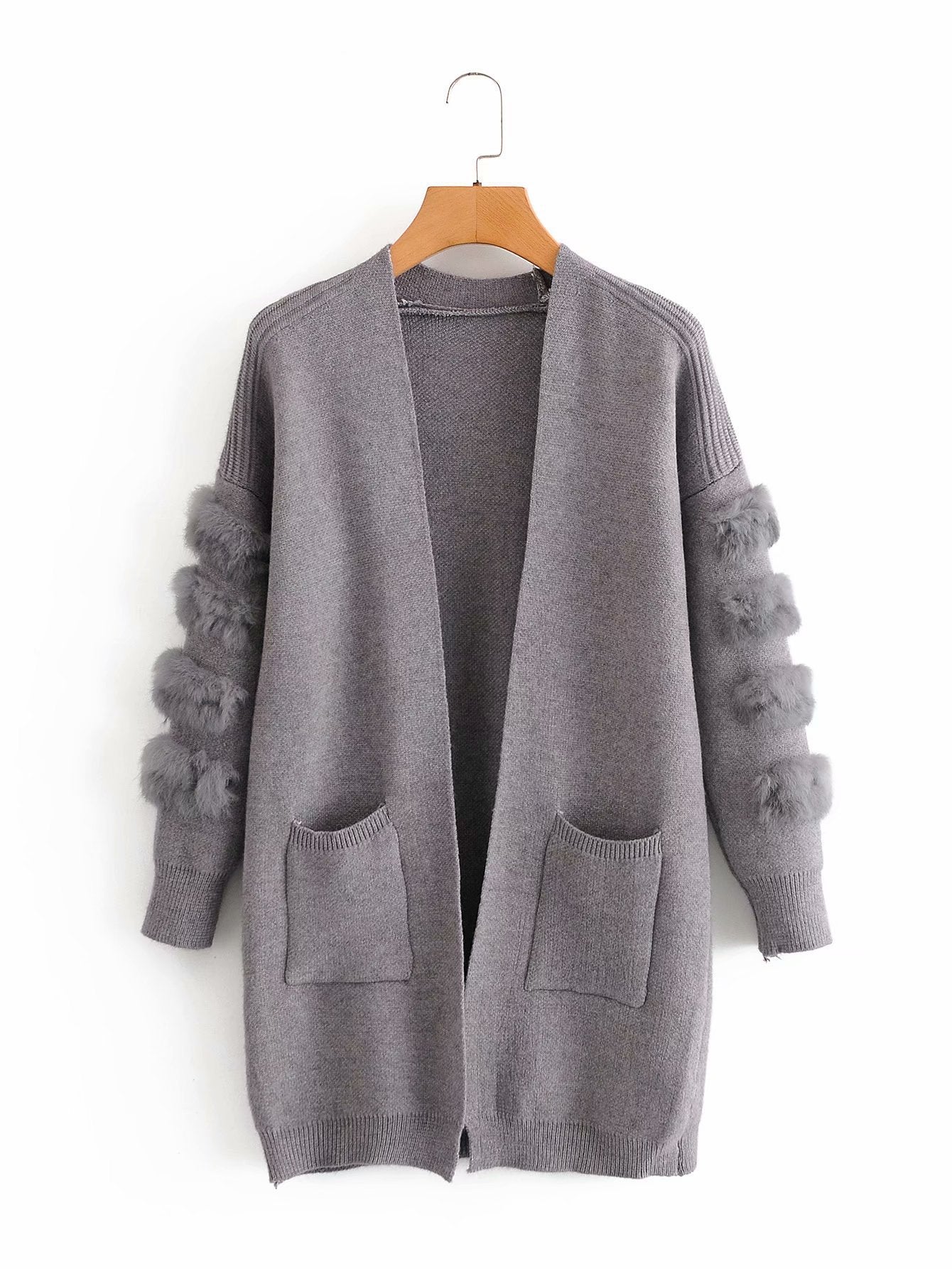 Long plush decorative knitted cardigan women's sweater