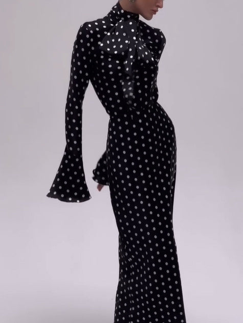 Polka Dot Strappy Bell Sleeve Dress