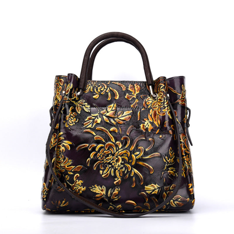 Three-dimensional Embossed Women's Messenger Cowhide Bag