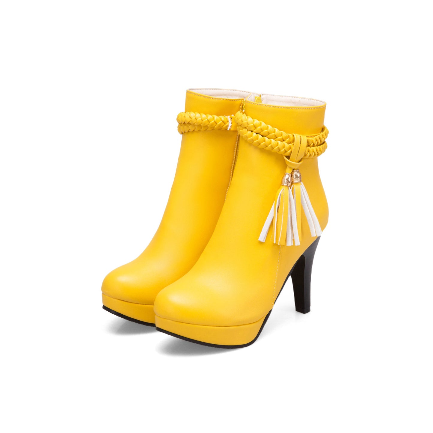 Women's Round Toe Side Zipper Tassel Ankle Boots