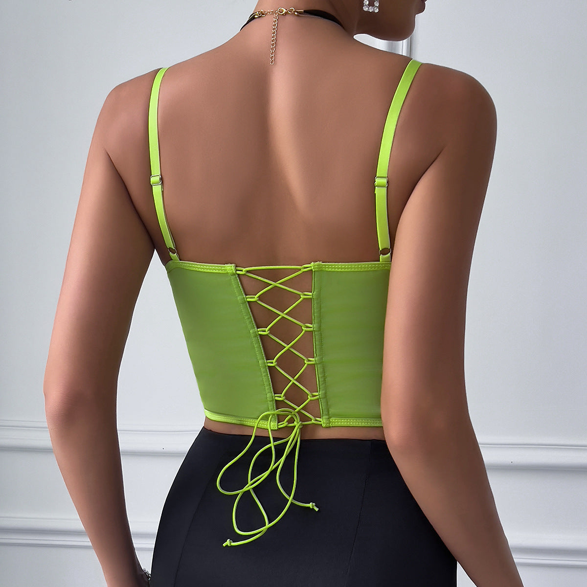 Fluorescent Satin Lace Deep V Bandage Party Camisole