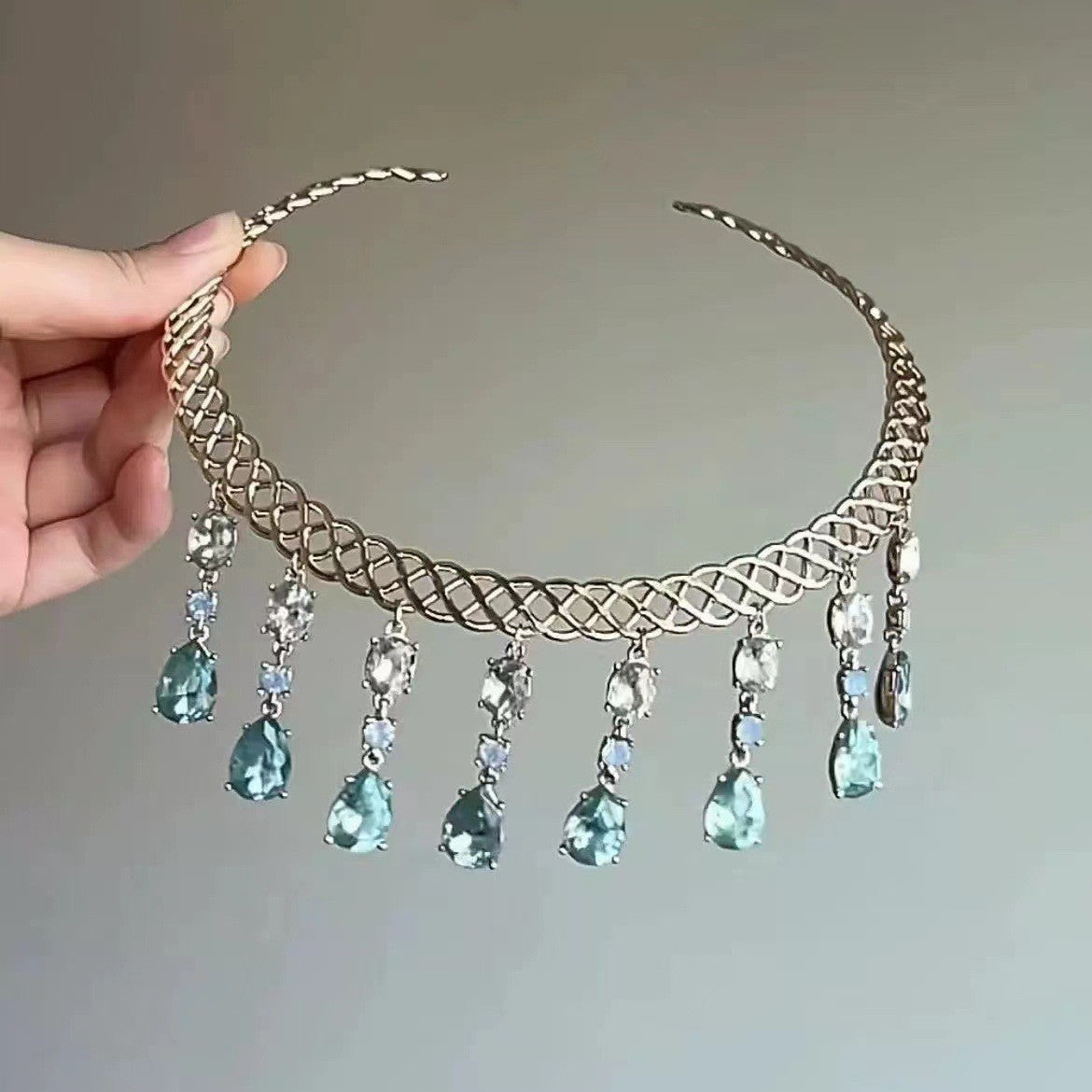 Blue Water Drop Zircon Collar Women's Necklace