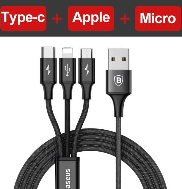 Compatible with Apple, Baseus USB Cable For iPhone X 8 7 6 Charging Charger 3 in 1 Micro USB Cable For Android USB Type c Type-c Mobile Phone Cables