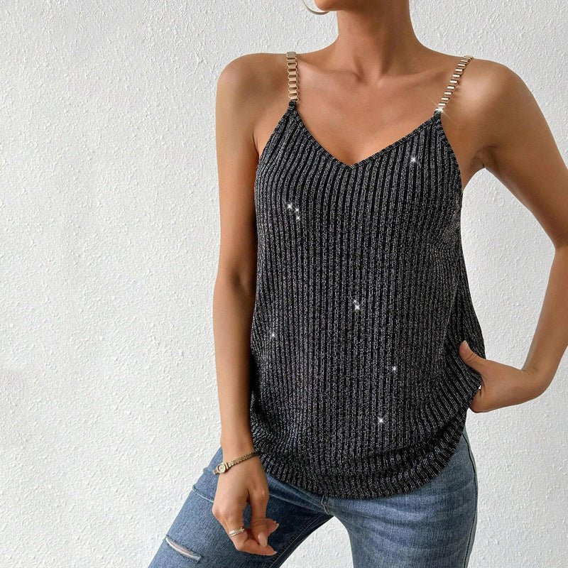 Strap Stitching Chain Elegant Women's Top