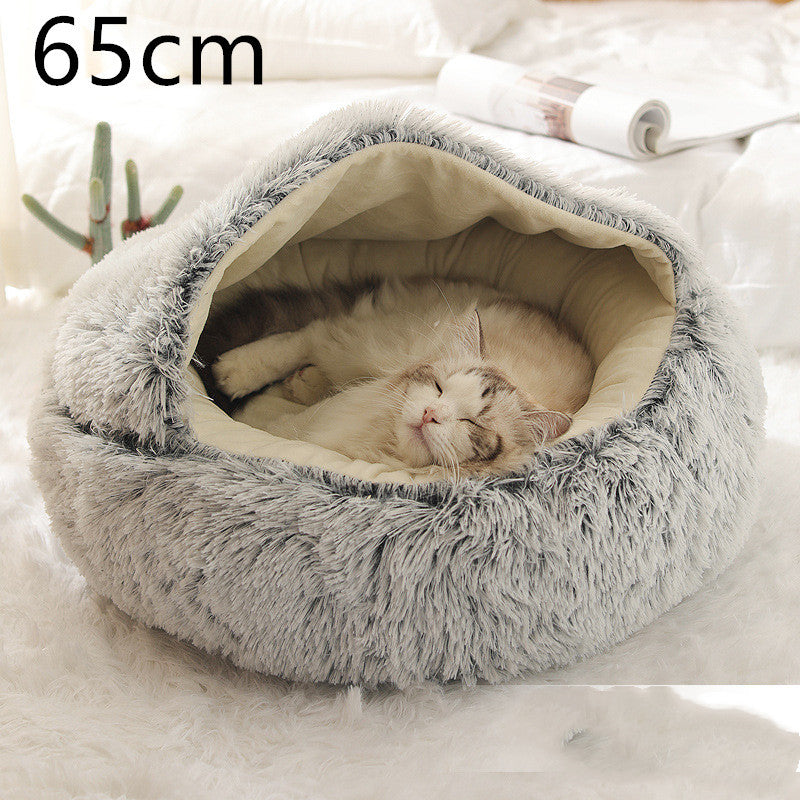 2 In 1 Dog And Cat Bed Pet Winter Bed Round Plush Warm Bed House