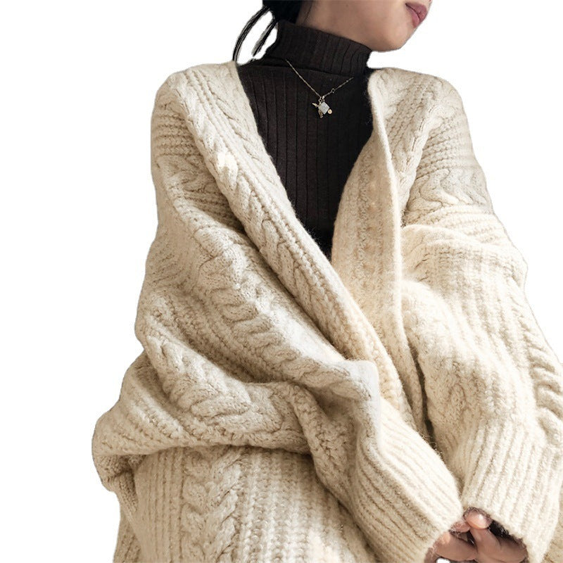 Women's twist mid-length knitted cardigan sweater