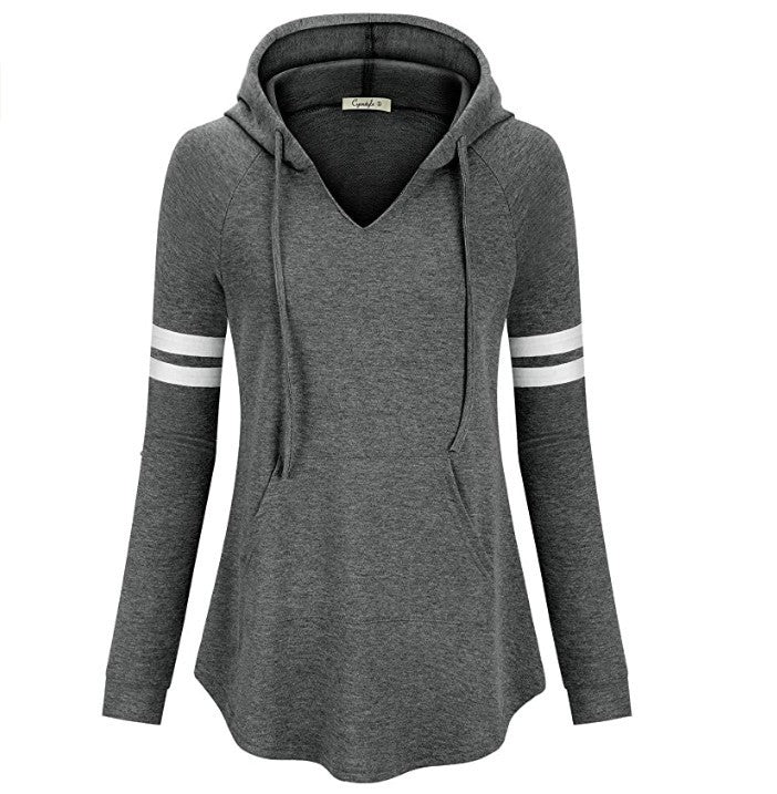 Casual Striped Long-Sleeved Top Hooded Sweater Women