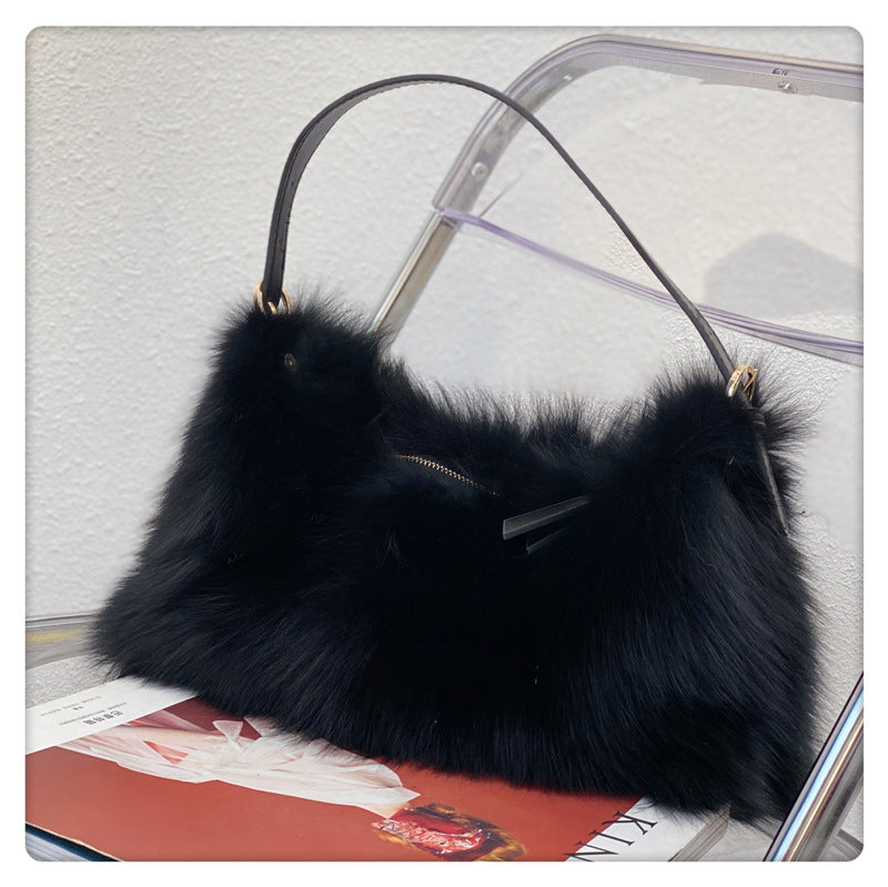 Fox Fur Stitching Women's Handbag