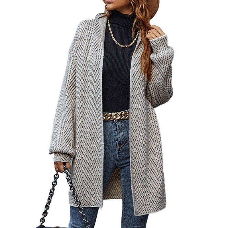 V-neck Solid Color Knitted Cardigan Sweater Coat