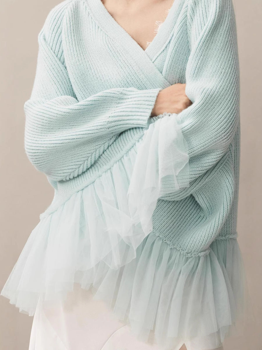 Ruffled Gauze Knitting Sweater Cardigan