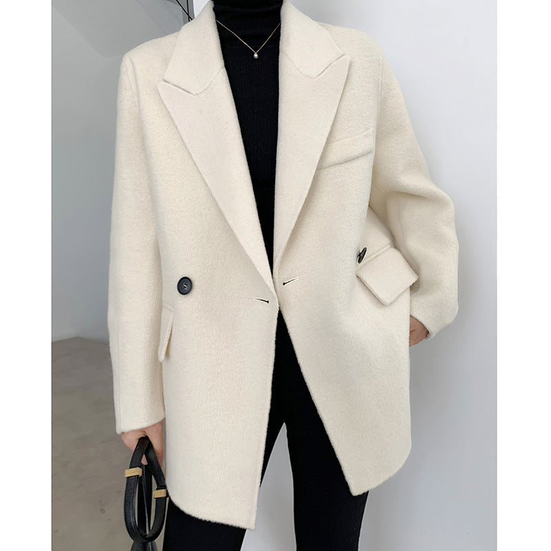 Double-faced Cashmere Coat Cocoon-shaped Hepburn Style Small Woolen Blazer Women's Short