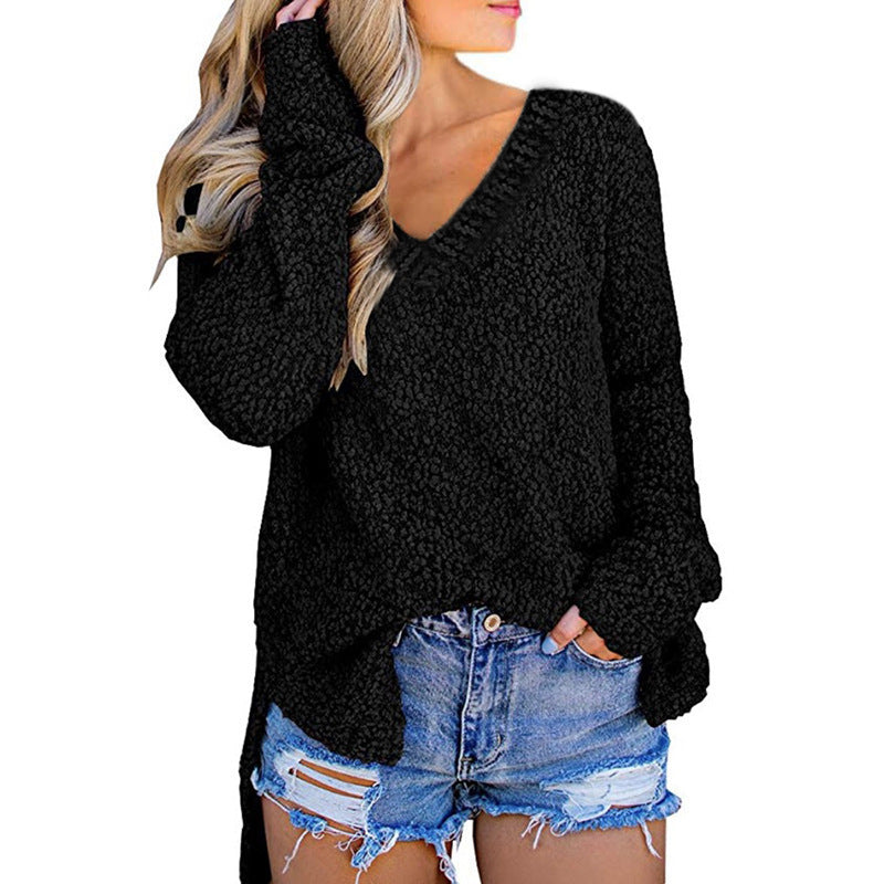 Ladies' Grain Fleece V-neck Split Pullover Sweater