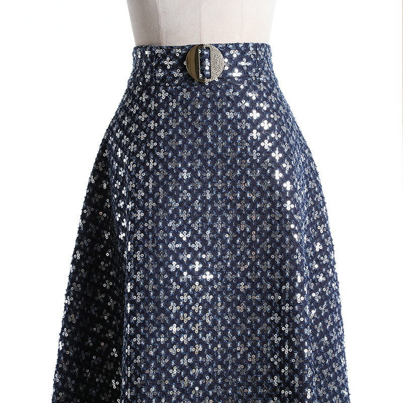 Women's Mid Length Embroidered Denim Skirt