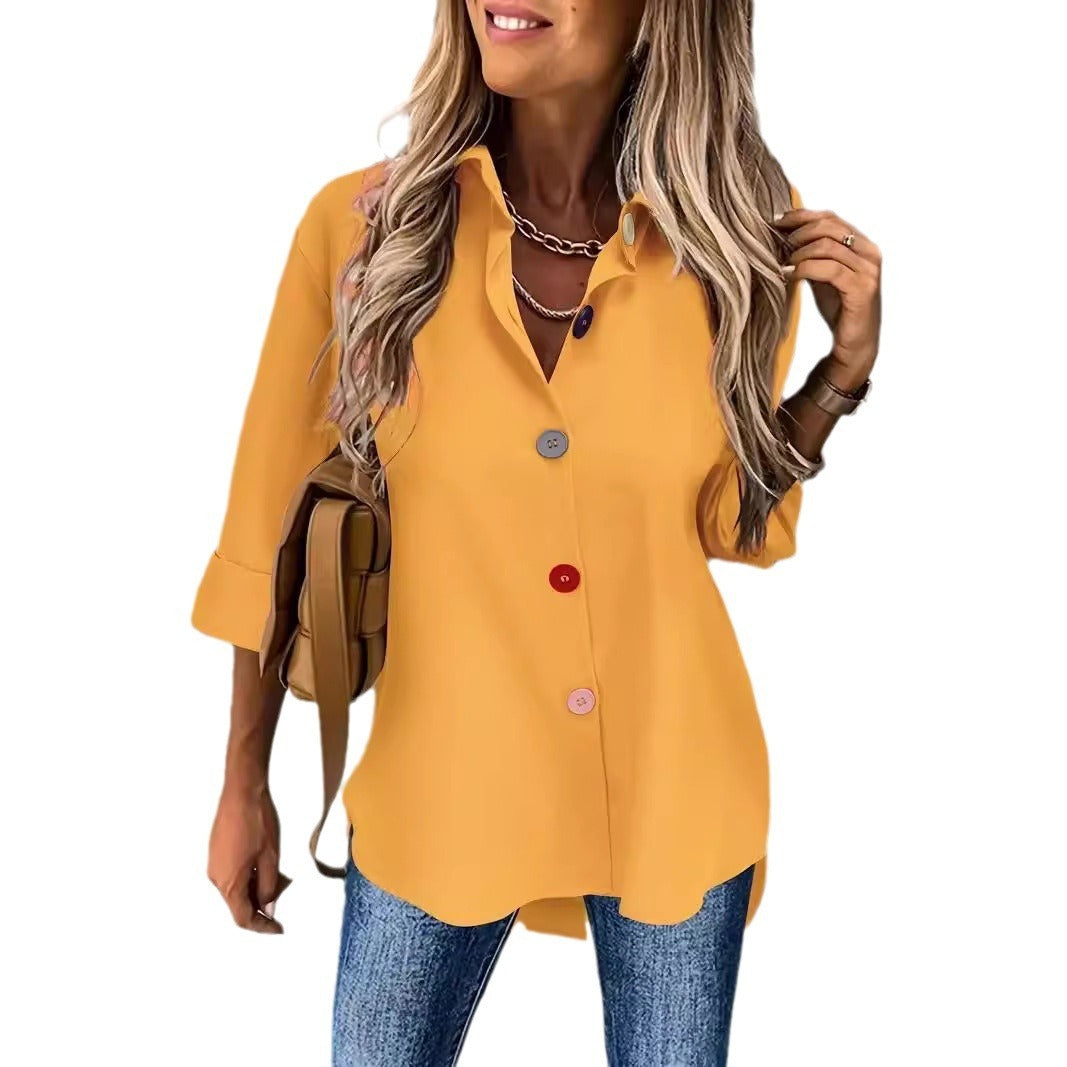 Solid Color Buttons Long Sleeve Shirt Top