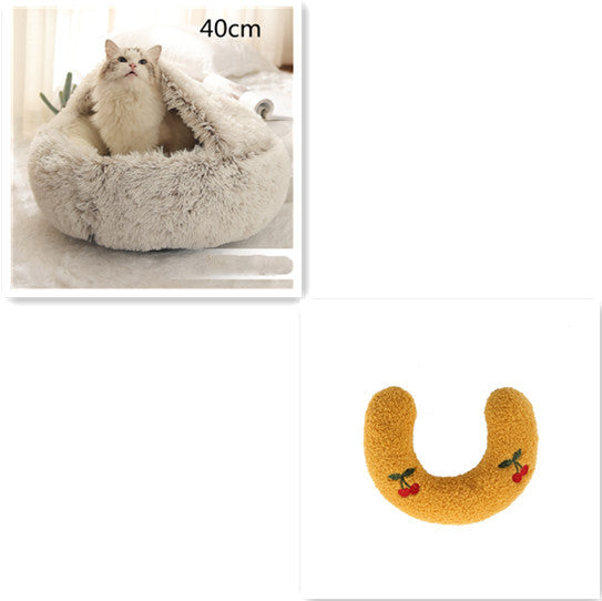 2 In 1 Dog And Cat Bed Pet Winter Bed Round Plush Warm Bed House