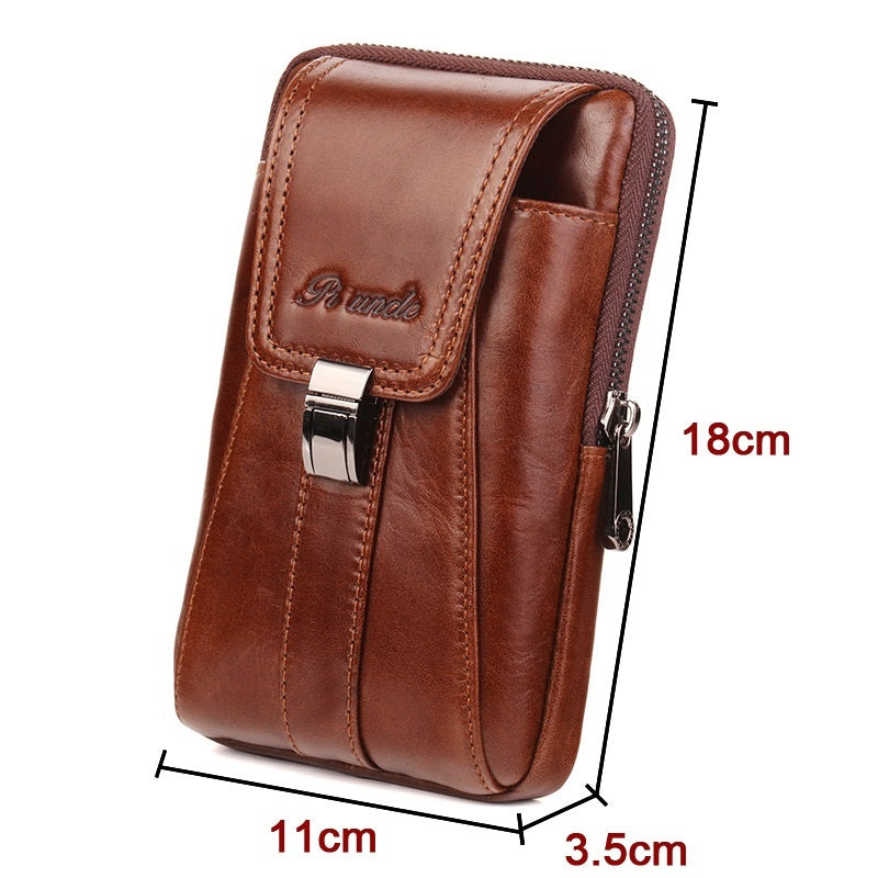 Men's Small Waist Bag Belt Mobile Phone Bag Vertical Multi-functional Mini Retro Cowhide