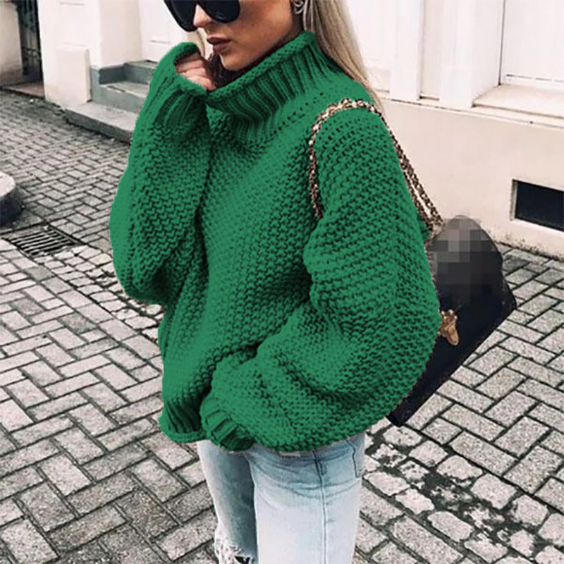 Women's Chunky  Turtleneck Doll Sleeve Sweater