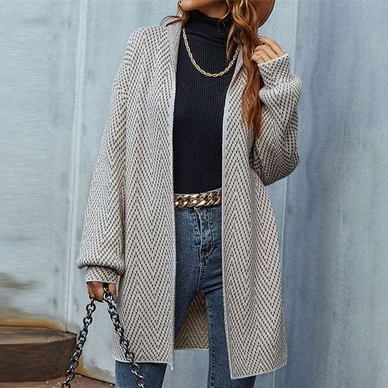 V-neck Solid Color Knitted Cardigan Sweater Coat