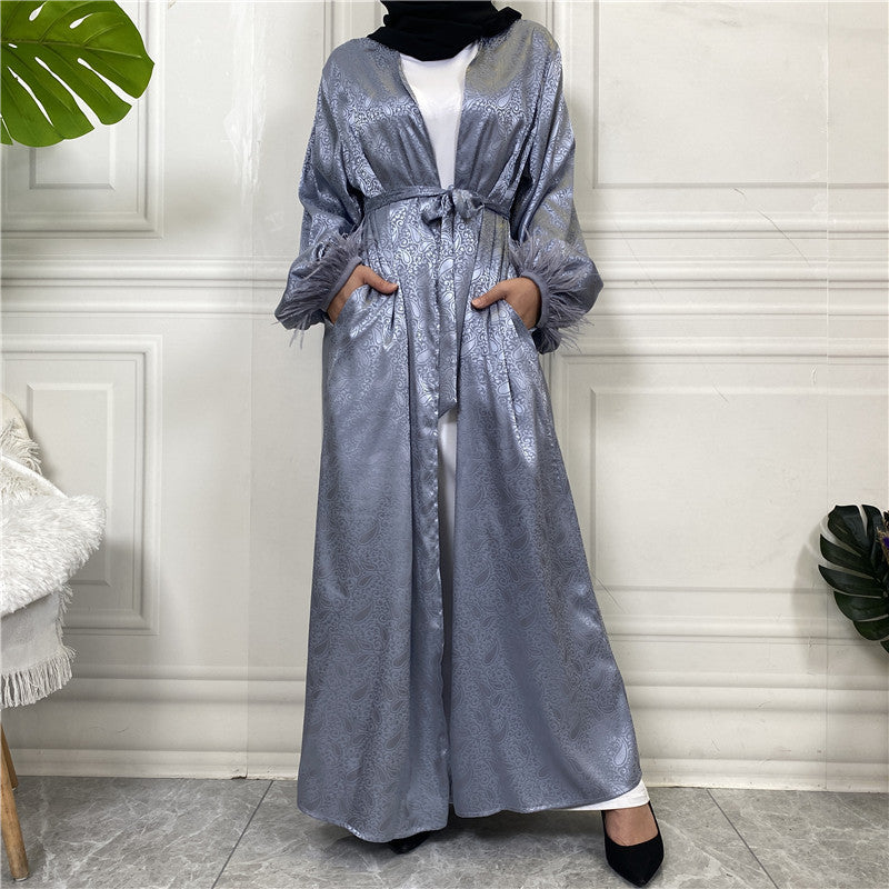 Muslim Clothing Printed Satin Long Sleeve Dress