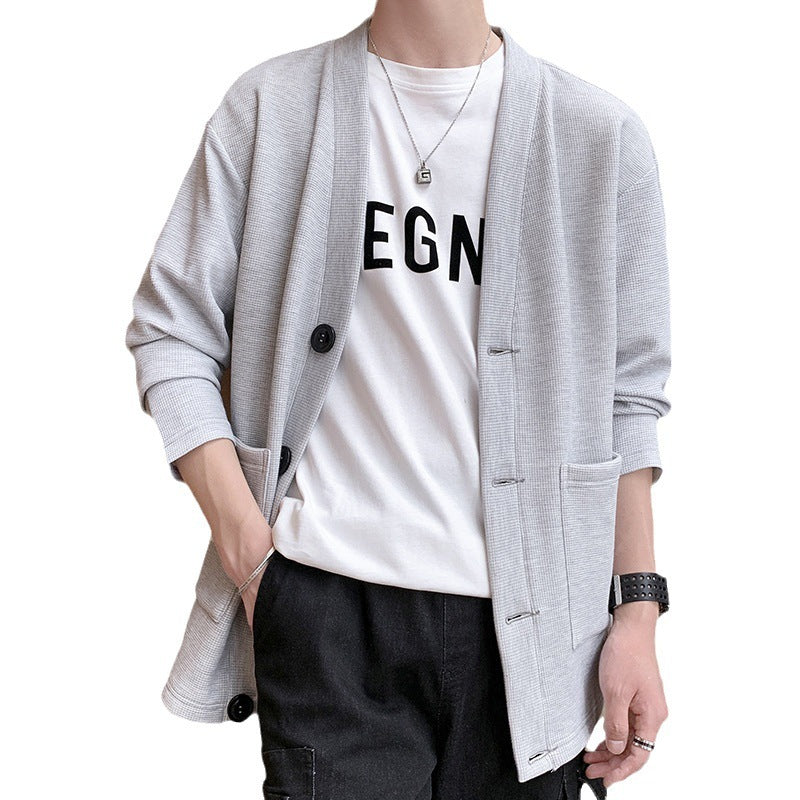 Men's Coat Waffle Collar Cardigan All-match Raccoon