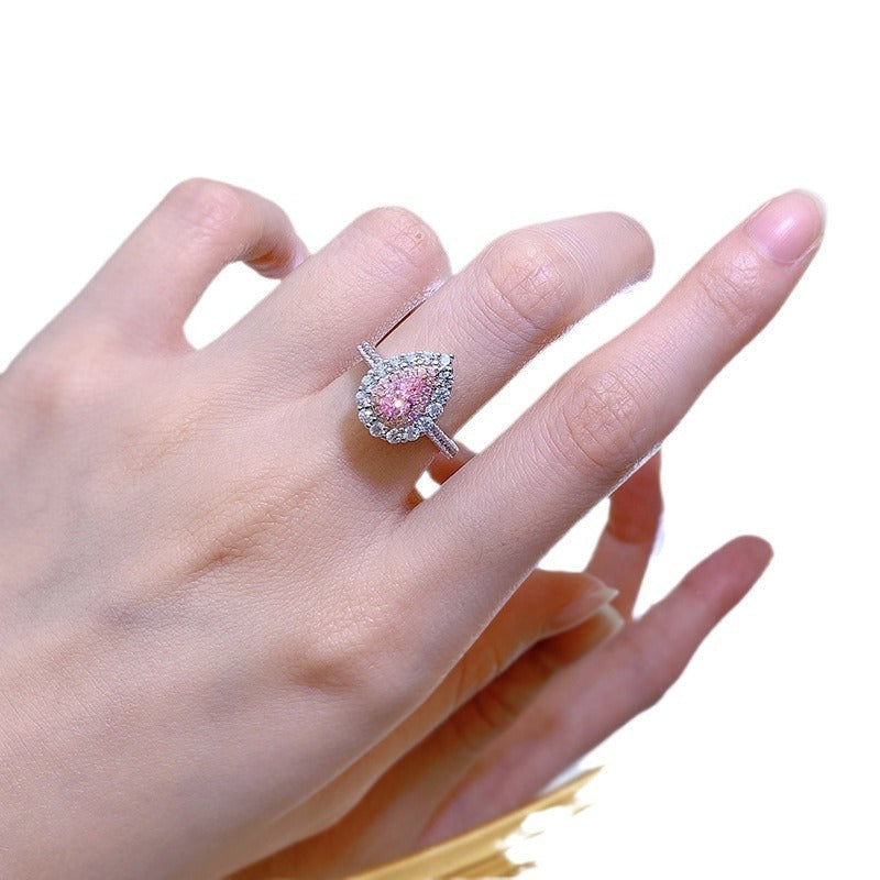 925 Sterling Silver High Carbon Diamond Pink Ring