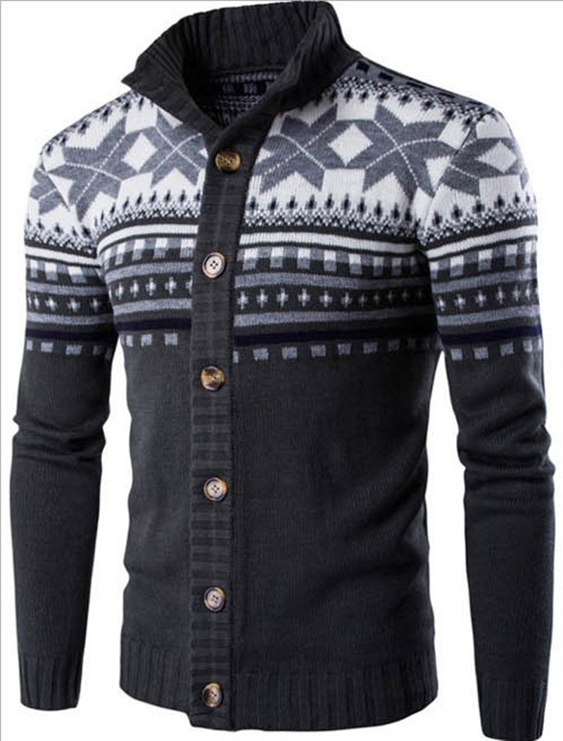 Contrast Jacquard Design Cardigan Men's Sweater