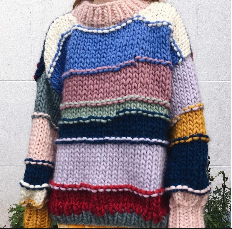 Hand-woven Rainbow Striped Contrast Color Sweater