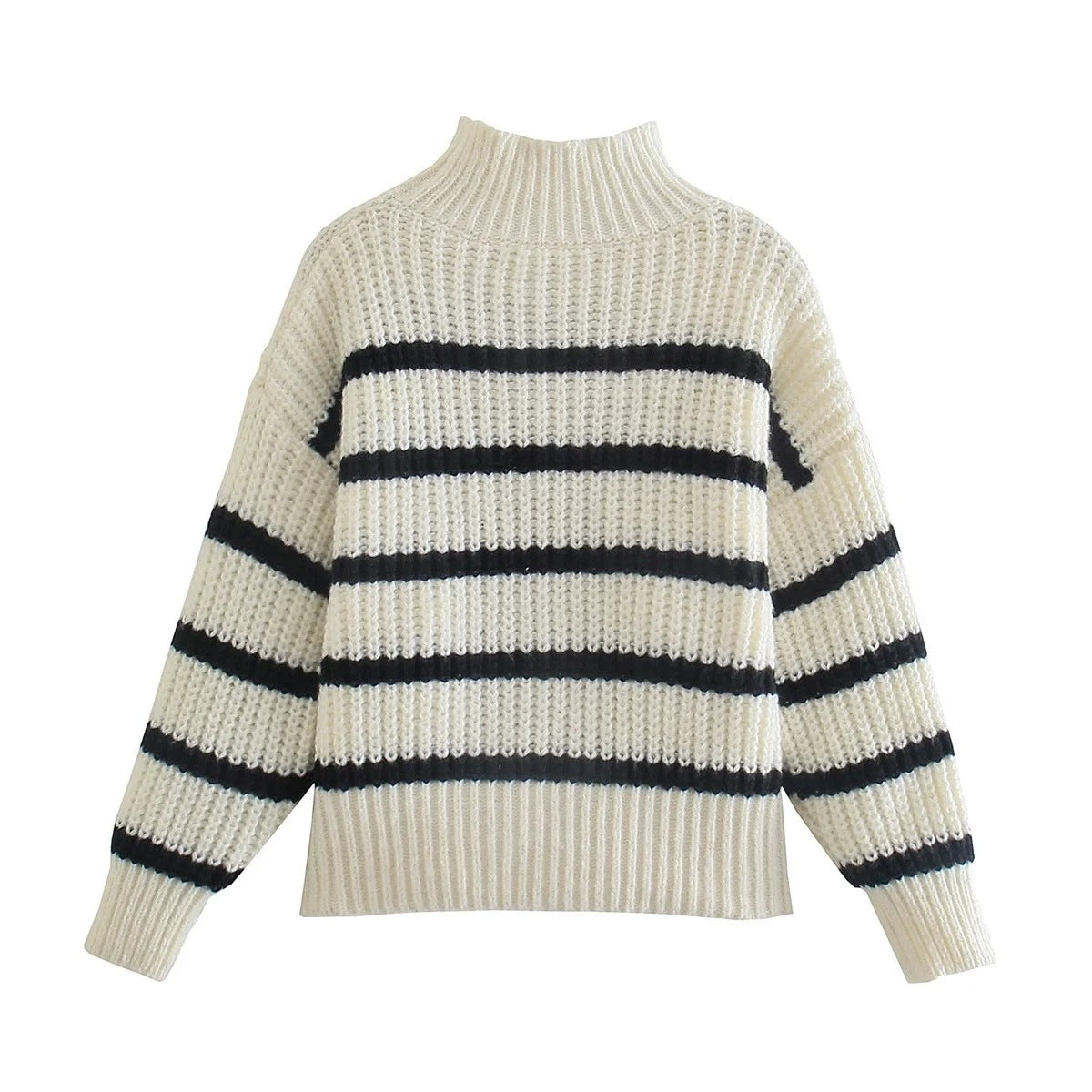 European And American Ins Striped Half Turtleneck Knitted Sweater Women