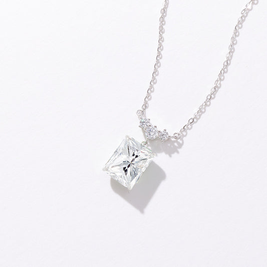 S925 Sterling Silver Light Luxury Square Diamond Necklace