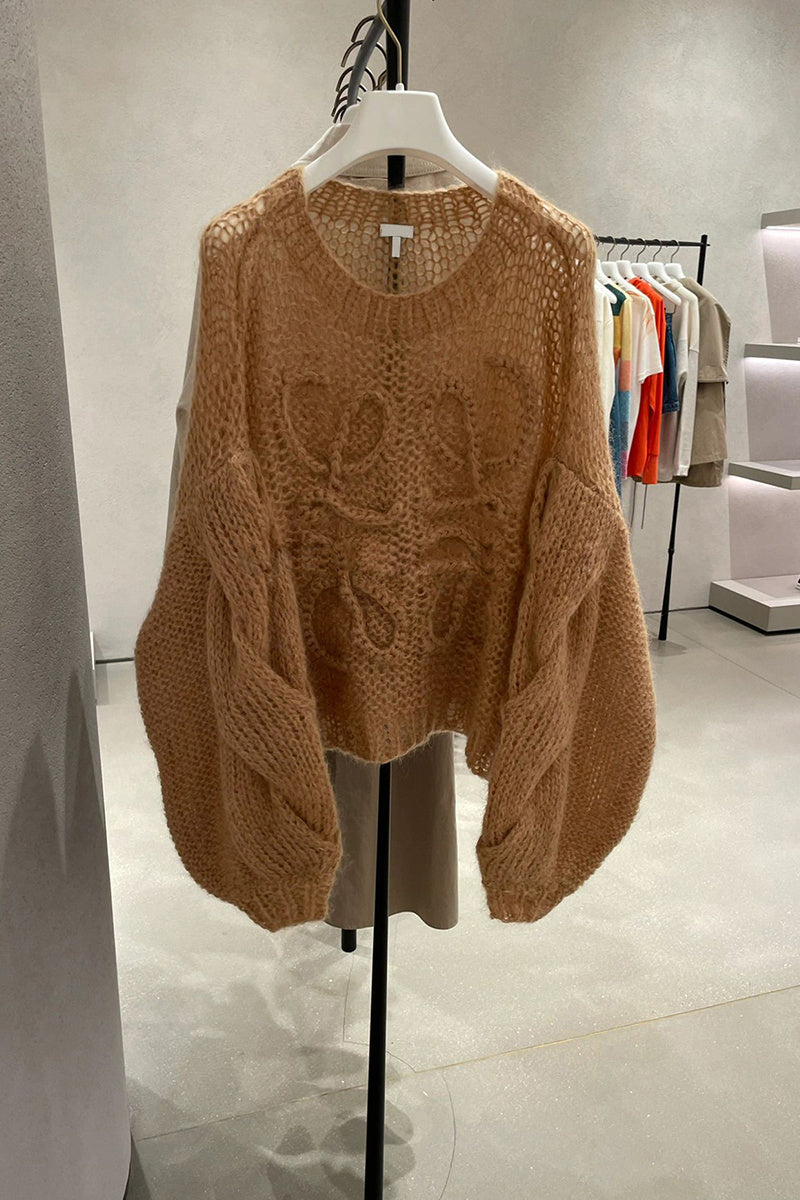 Round Neck Hollow Wide Sleeve Sweater Women