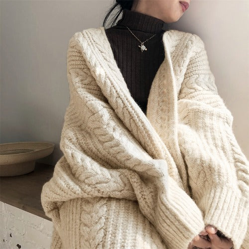 Women's twist mid-length knitted cardigan sweater