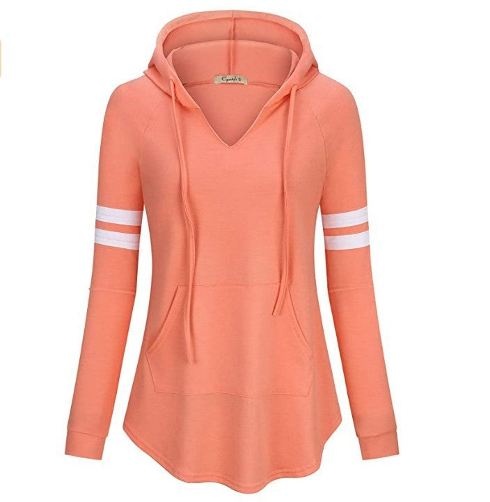 Casual Striped Long-Sleeved Top Hooded Sweater Women