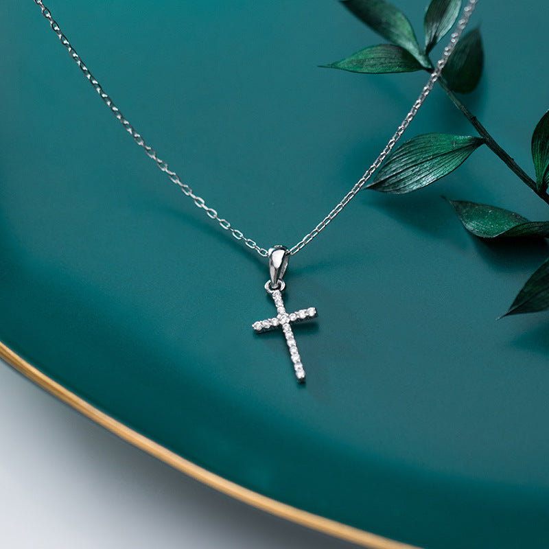 S925 Silver Simple Full Diamond Cross Necklace