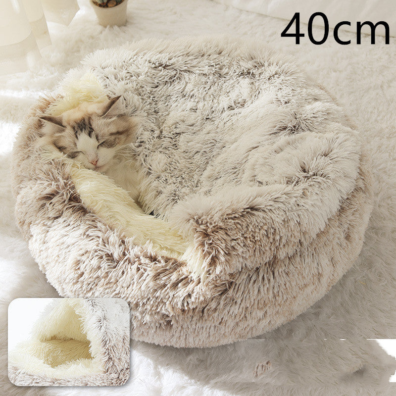 2 In 1 Dog And Cat Bed Pet Winter Bed Round Plush Warm Bed House