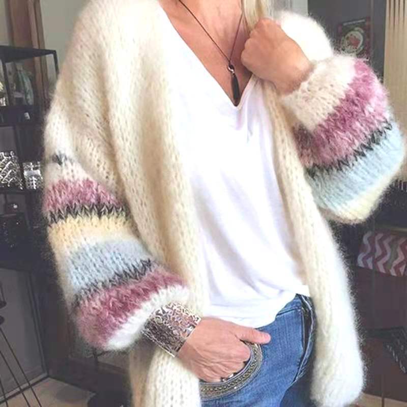 European and American Striped Sweater Cardigan for Women