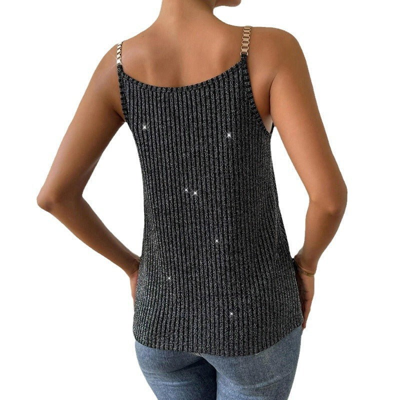 Strap Stitching Chain Elegant Women's Top