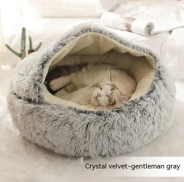 2 In 1 Dog And Cat Bed Pet Winter Bed Round Plush Warm Bed House