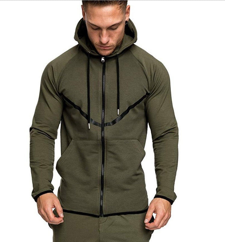 Men's casual color blocking sports cardigan Hoodie