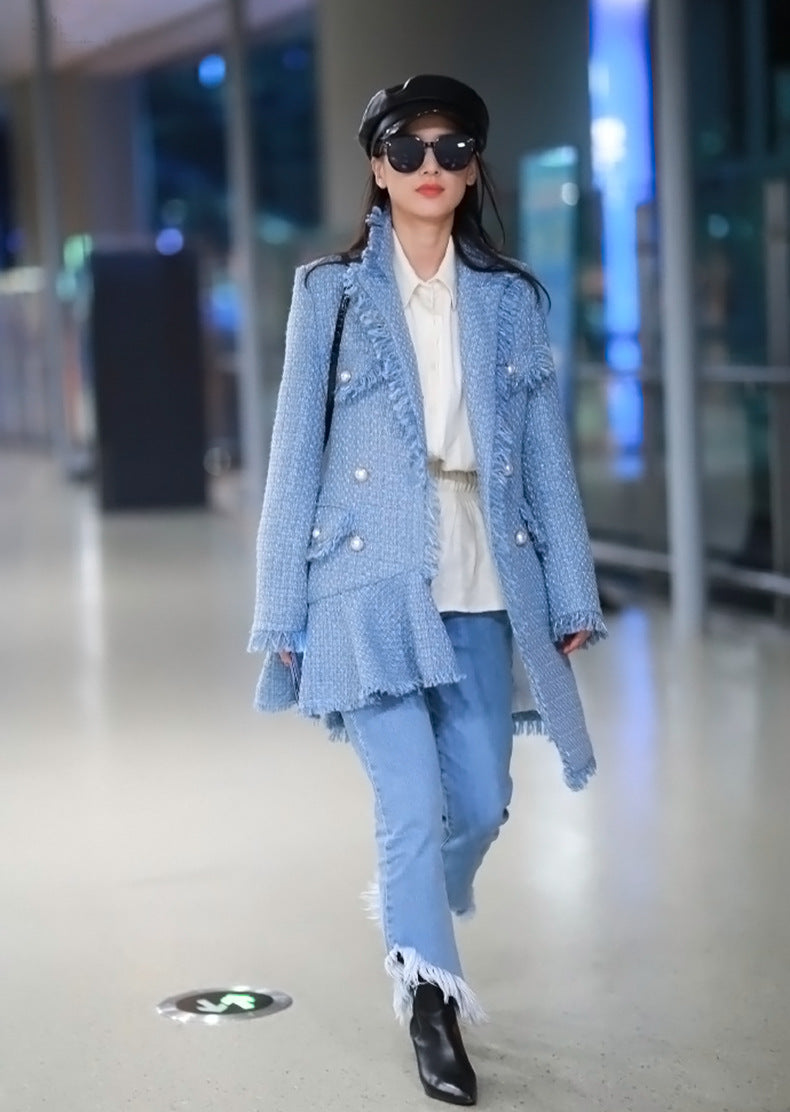 Mid-Length Woolen Coat With Irregular Skirt