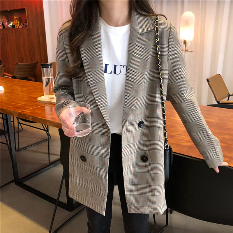 Collar Plaid Women Blazer