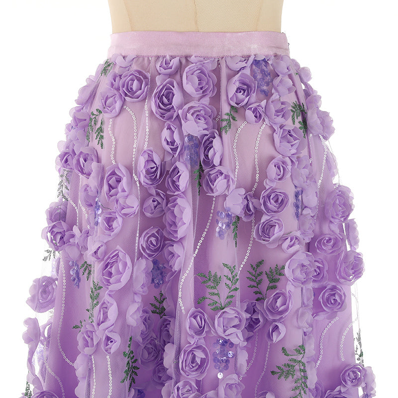 Three-dimensional Flower Embroidered Sequin Gauze Skirt