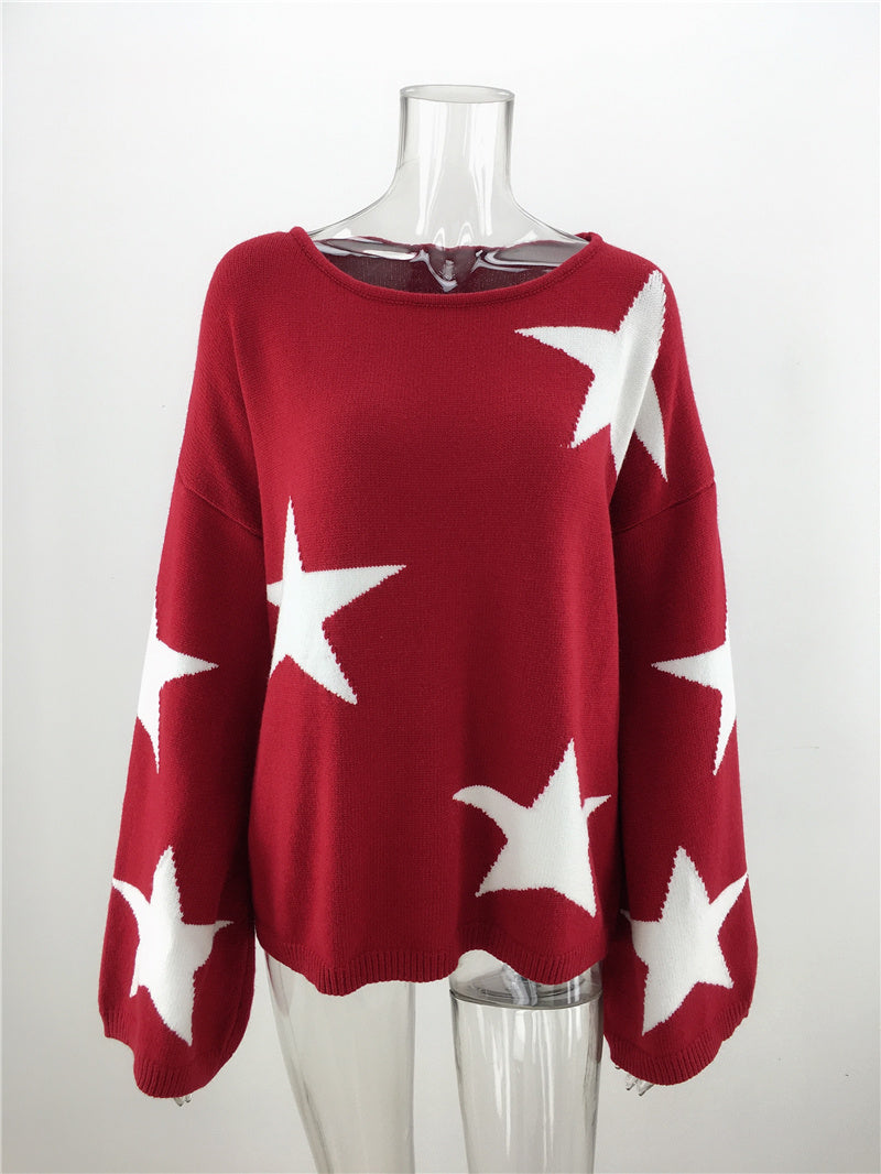 Fall Winter Plus Size Five-pointed Star Sweater