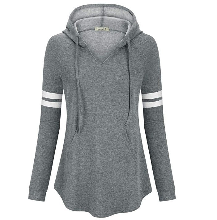 Casual Striped Long-Sleeved Top Hooded Sweater Women