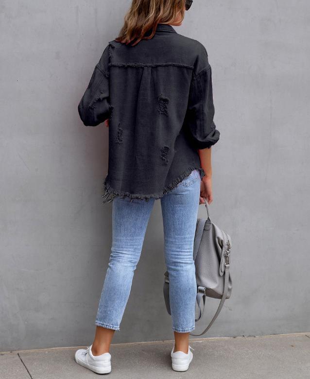 Women's Oversized Frayed Lightweight Denim Jacket