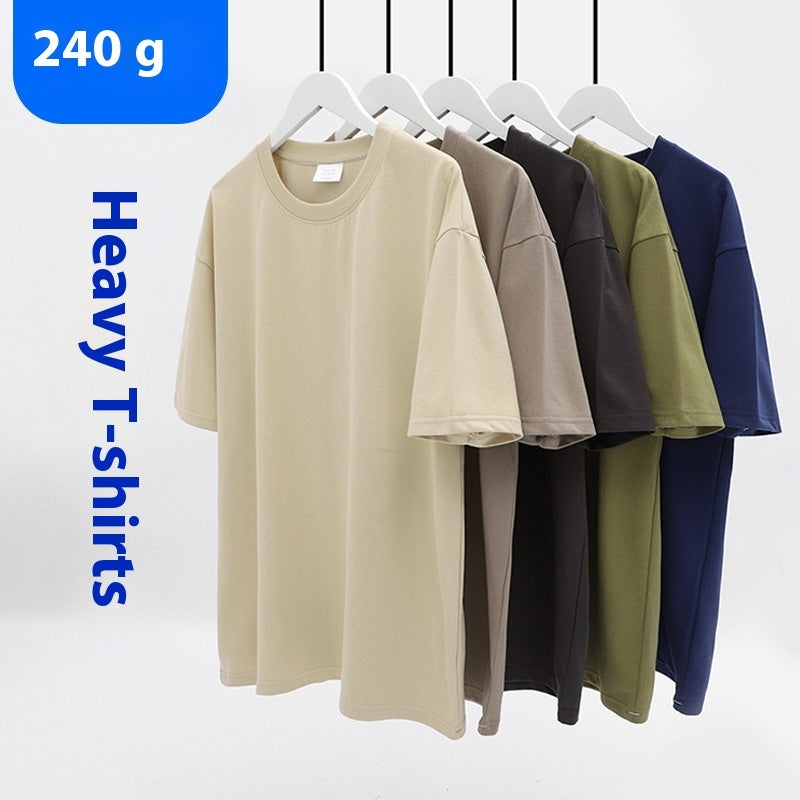 Heavy Cotton T-shirt Plus Size Round Neck Bottoming Shirt Thickened 240g