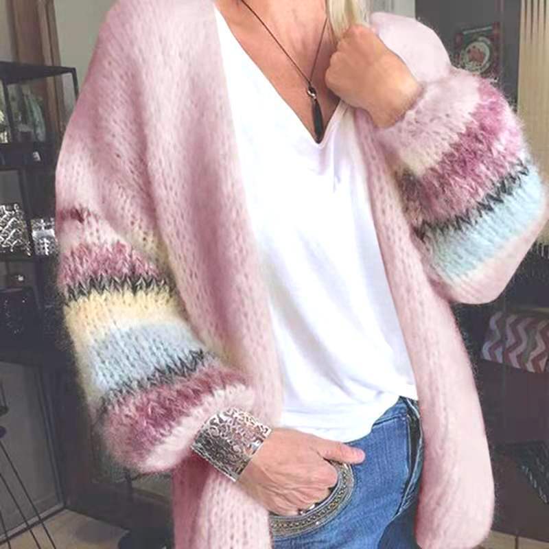 European and American Striped Sweater Cardigan for Women