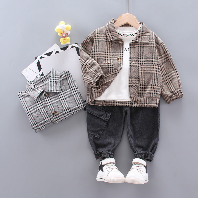 Baby boy long sleeve plaid suit