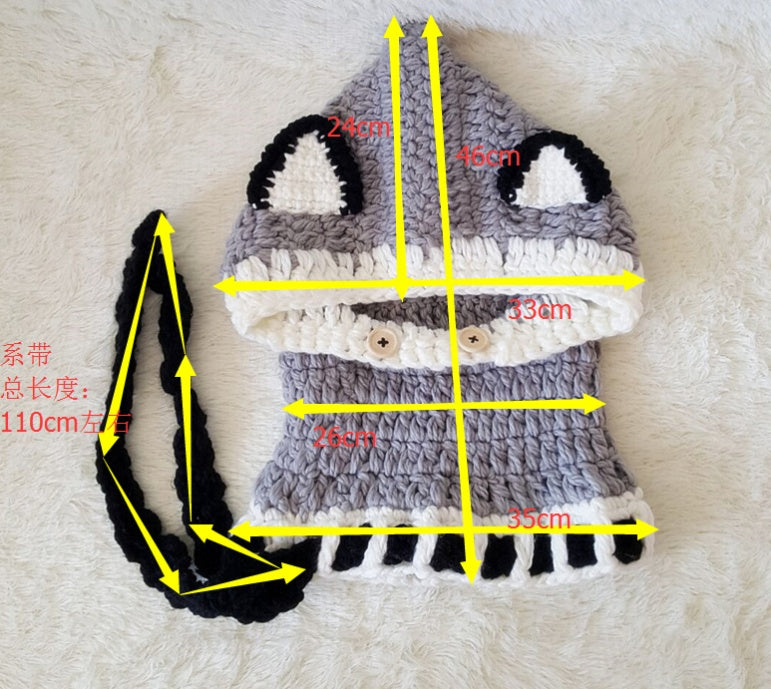 Children's wool knit hat hand-knitted warm earmuffs cape caps