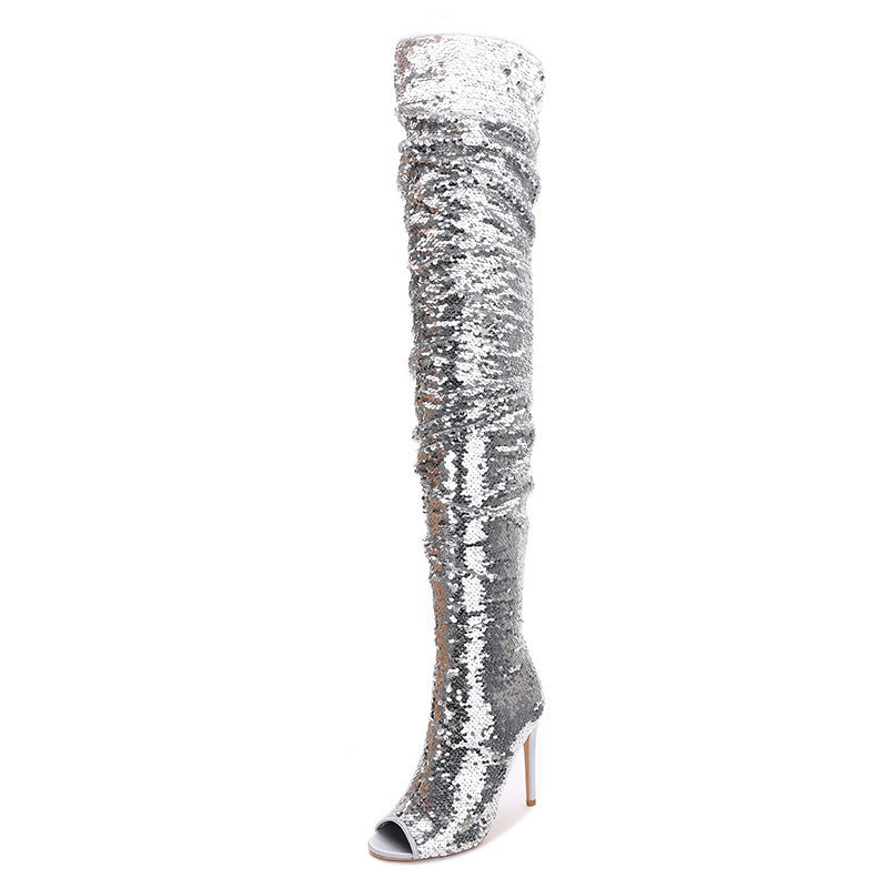 Sequin Fashion Fish Mouth Over The Knee High Heel Long Boots