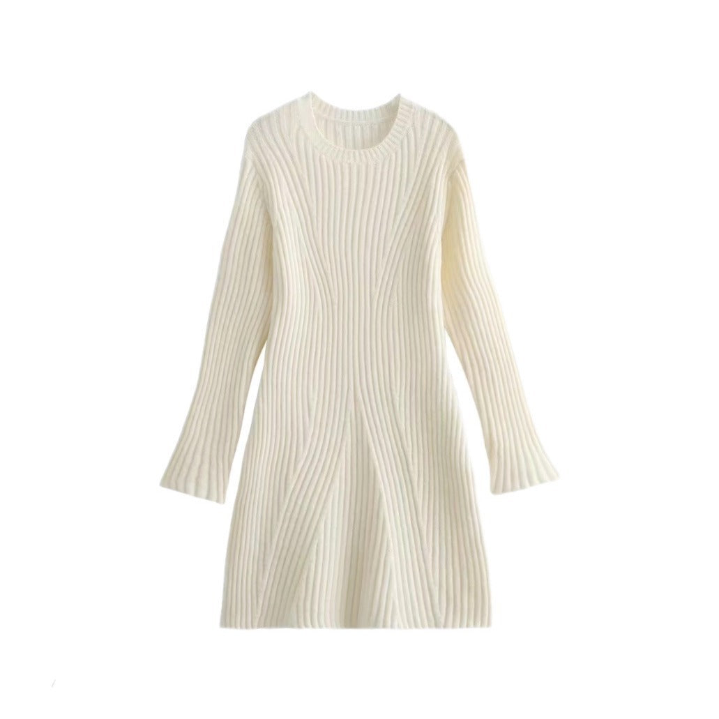 Fashion Solid Ribbed Knitted Dress